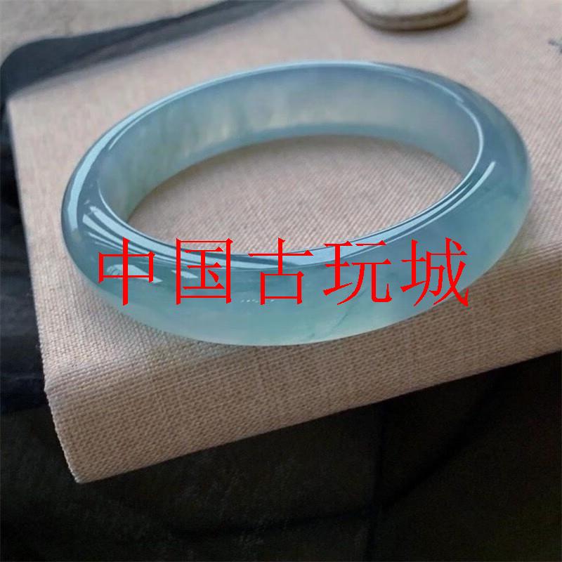 扁条冰种油青飘花翡翠手镯女高冰透蓝水飘绿花高级感晴水贵妃镯子