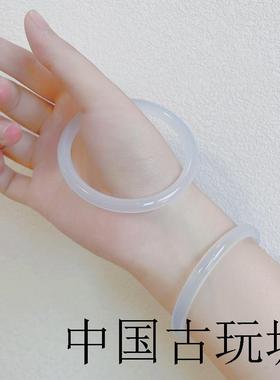 冰种白玛瑙手镯白月光美人镯细圆