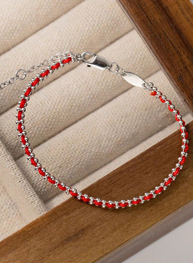 深圳旭佳S925纯银本命年redline新款法国红绳圆珠手链女转运轻奢