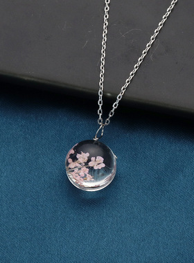 深圳旭佳s925纯银草莓晶雪花项链女韩版轻奢小众设计水晶球玻璃珠