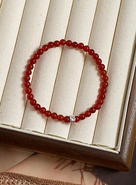 深圳旭佳旭家s925纯银幸运牌mini红玛瑙六字真言手链女纤细高级