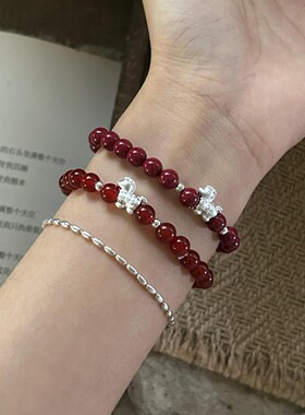 深圳旭佳旭家s999足银童趣小马天然红玛瑙手链女国风高级感显白