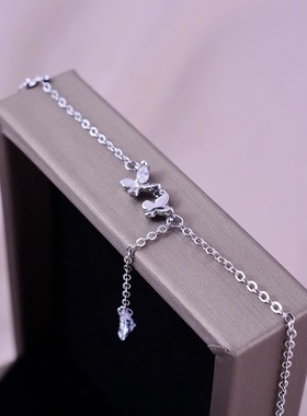 深圳旭佳新款S925纯银项链女百搭小众韩版可调节流苏蝴蝶结锁骨