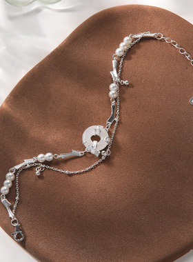 深圳旭佳S990纯银皎月平安扣双层手链女轻奢高级感新中式国潮珍珠