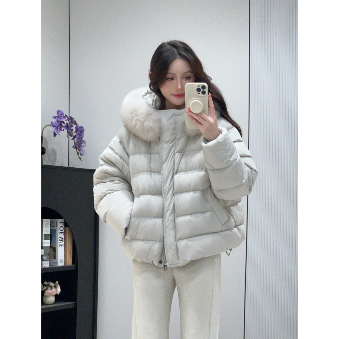 真狐狸毛连帽排骨羽绒服女短款2025冬季新款超气质的90白鸭绒外套,淘宝优惠券,粉丝福利购,淘宝优惠卷