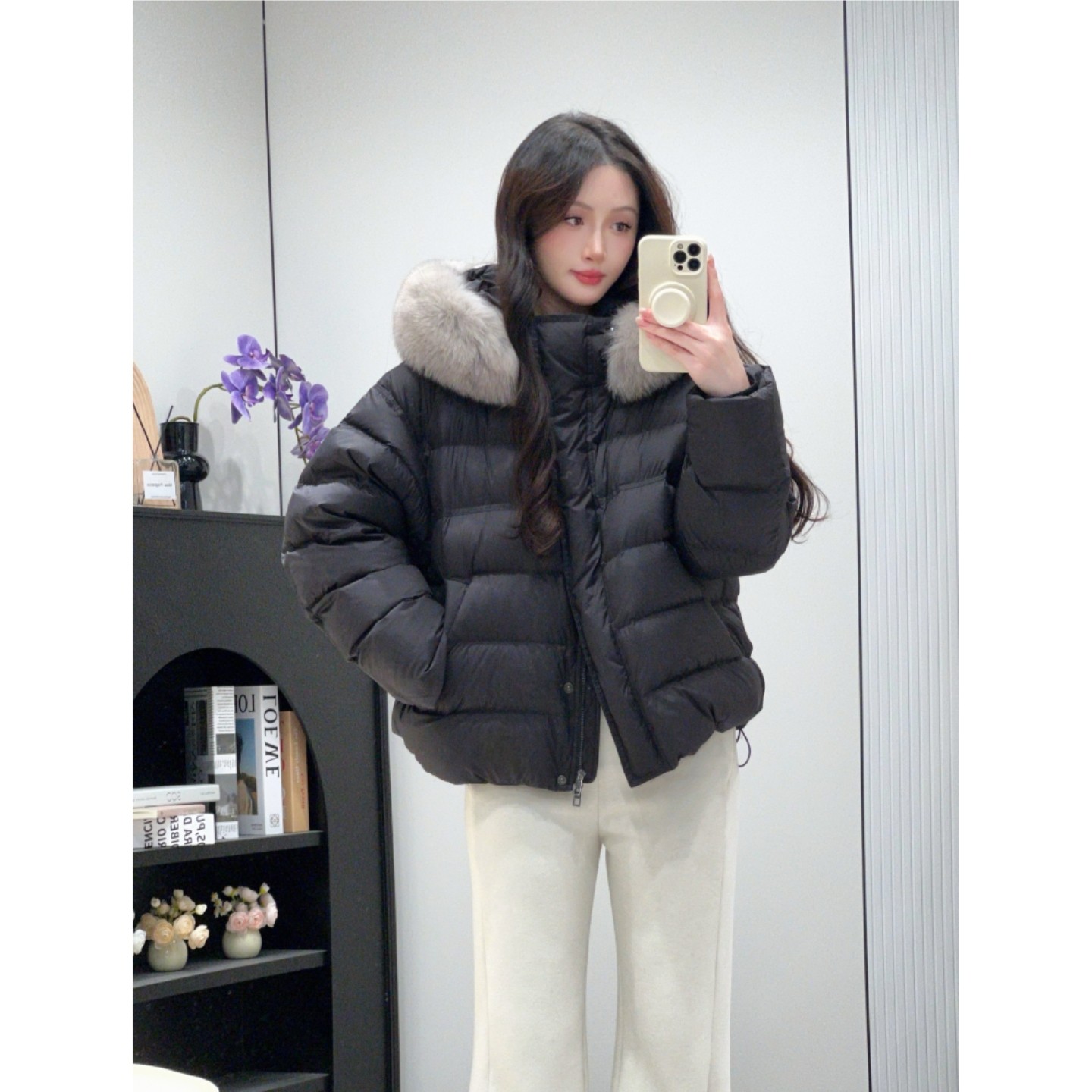 真狐狸毛连帽排骨羽绒服女短款2025冬季新款超气质的90白鸭绒外套,淘宝优惠券,粉丝福利购,淘宝优惠卷