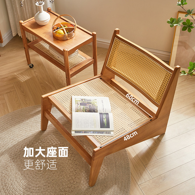 躺椅阳台休闲椅懒人沙发椅北欧袋鼠椅中古单人实木侘寂风藤编椅子