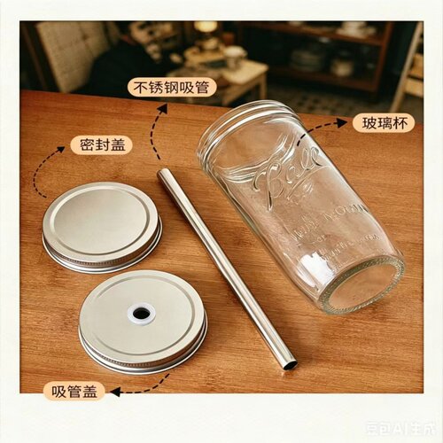珍珠奶茶杯 加粗吸管玻璃杯子ins风梅森杯咖啡杯大容量冷饮果汁杯 - 图1