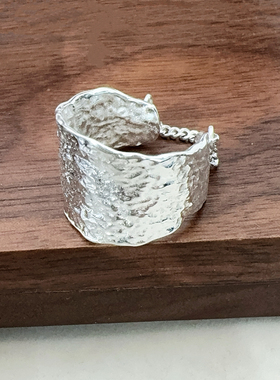 韩国新款s925纯银宽版纹理戒指