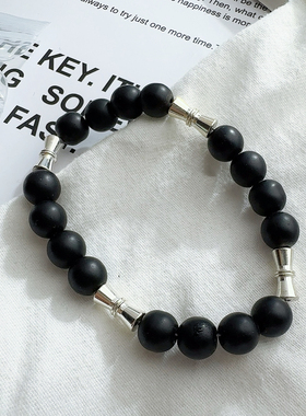 孤品特价S925纯银手链哑光黑玛瑙串珠手串简约轻奢新款爆款高级感