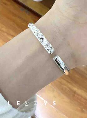 s925纯银双环扣手镯肌理纹拼接