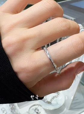 2026新款S925纯银菱格纹戒指女ins简约个性复古食指戒小众百搭潮