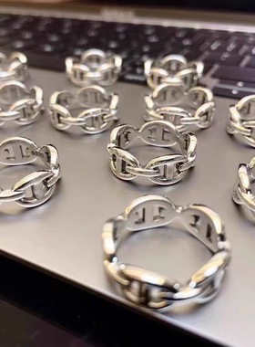 韩单断码特价S925纯银猪鼻子手链猪鼻子戒指百搭OT扣轻奢小众设计