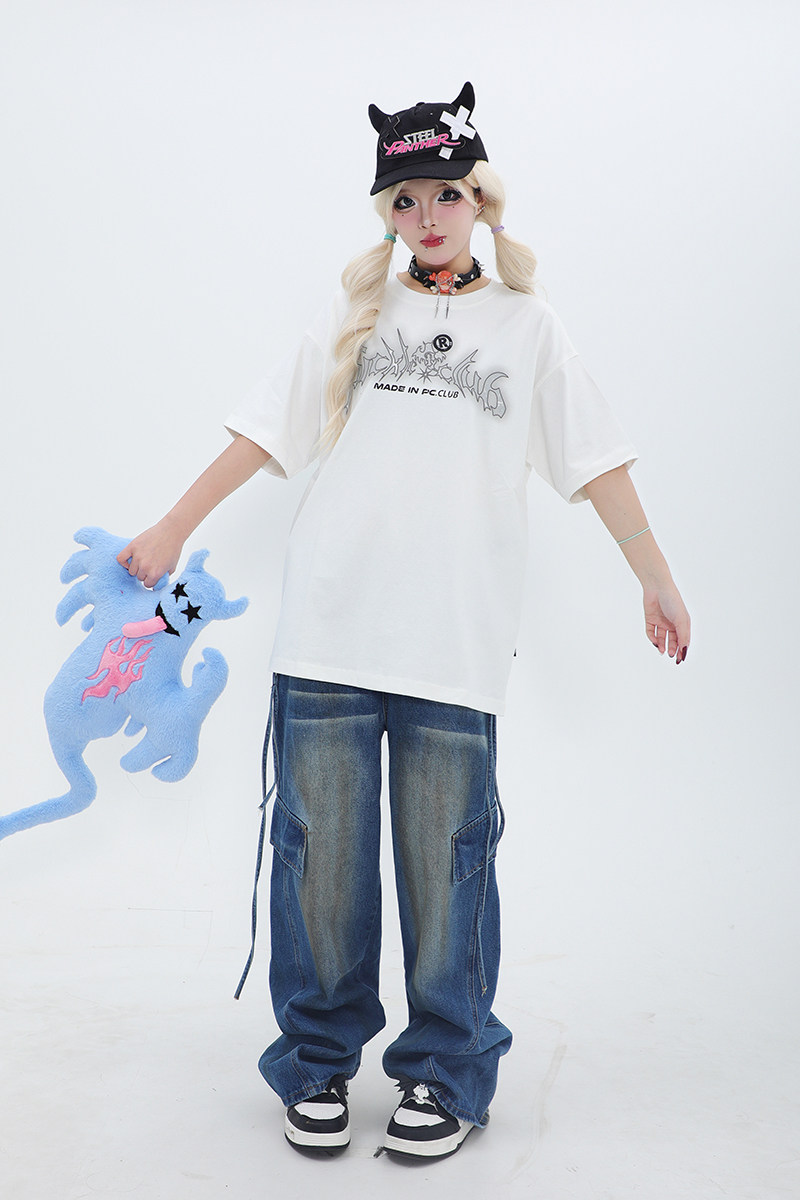 梁拌泡菜原创国潮新款夏个性幽灵发光字母设计感宽松短袖T恤男女,淘宝优惠券,粉丝福利购,淘宝优惠卷