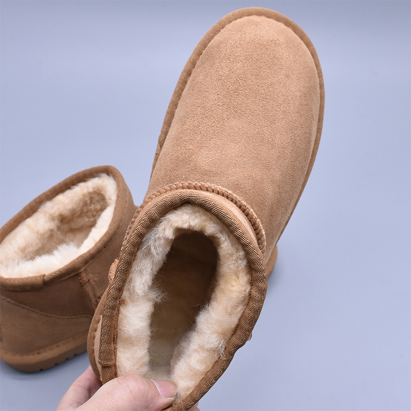 羊皮毛一体雪地靴女短筒懒人一脚蹬保暖羊毛防滑学生面包真皮棉鞋