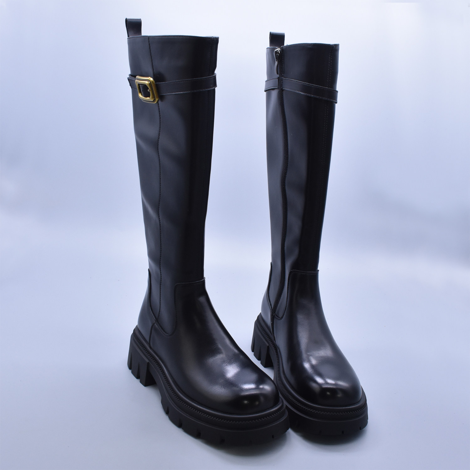粗跟显腿直后拉链单里高筒靴修脚显瘦及膝骑士靴圆头小锁扣女靴潮,淘宝优惠券,粉丝福利购,淘宝优惠卷