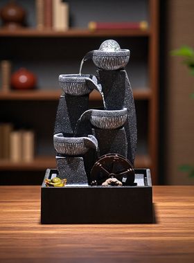 书桌氛围感好物书房桌面流水摆件循环生财风水轮水车小型喷泉时来