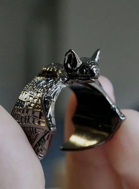 Vintage Halloween Black Bat Finger Rings Fashion Punk Adjust
