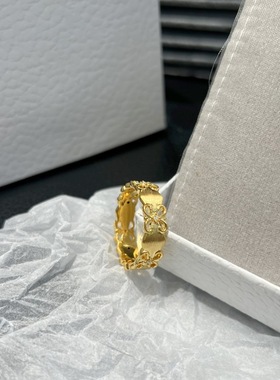 18K金鸢尾花镶钻法式轻奢女戒