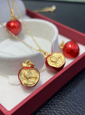 通体18k白雪公主苹果吊坠Au750硬金福家同款黄金项链送女友礼物