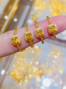 18K镶钻方糖戒au750彩金不脱模戒指女款闭口玫瑰金简约几何型好礼