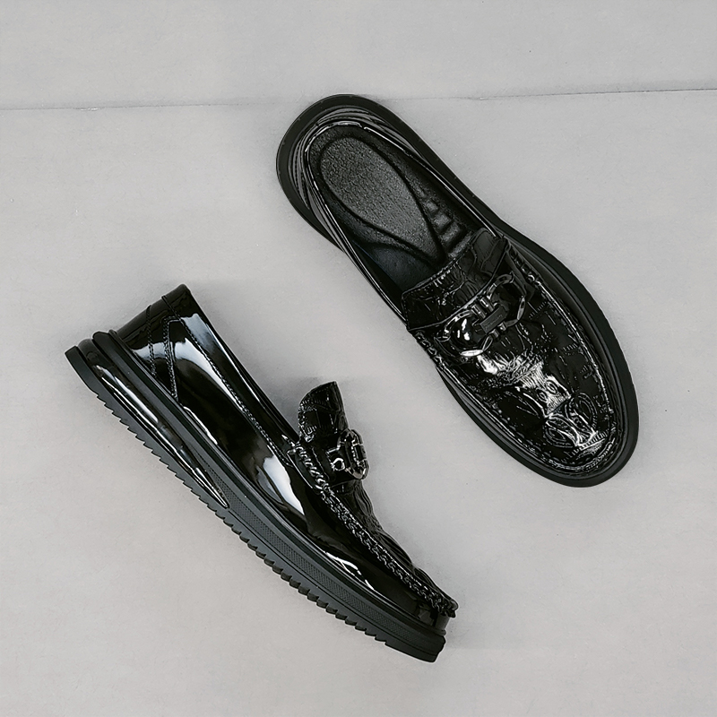 欧洲站漆皮鳄鱼纹豆豆鞋男厚底休闲皮鞋软底潮流一脚蹬真皮春秋款,淘宝优惠券,粉丝福利购,淘宝优惠卷