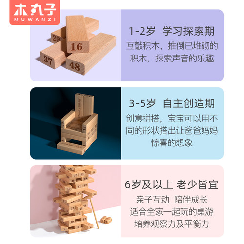 儿童益智叠叠高平衡层层抽乐木头釜底抽薪积木条桌游生日聚会玩具 - 图3