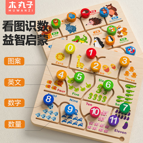 儿童走位迷宫玩具蒙氏早教益智教具数字认知板专注力训练轨道积木 - 图1