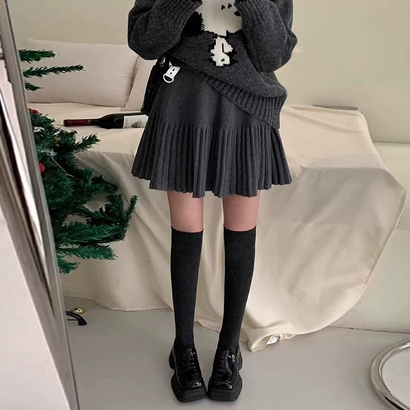 针织百褶半身裙秋冬2024新款甜辣妹高腰显瘦短裙设计感百搭a字裙,淘宝优惠券,粉丝福利购,淘宝优惠卷