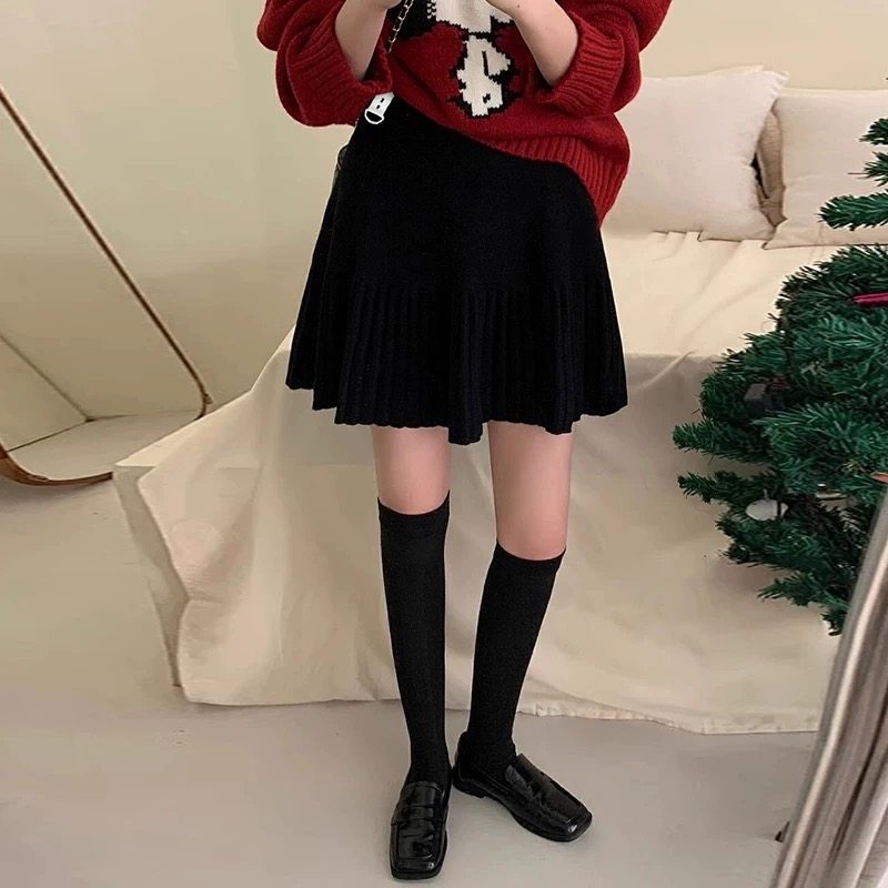 针织百褶半身裙秋冬2024新款甜辣妹高腰显瘦短裙设计感百搭a字裙,淘宝优惠券,粉丝福利购,淘宝优惠卷