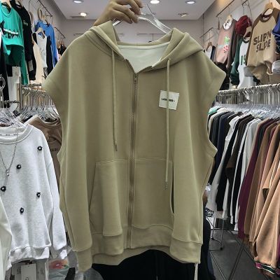 设计感连帽马甲卫衣女2025年秋冬加绒新款拉链外套休闲无袖马夹潮 - 图2