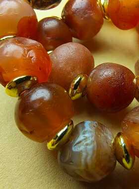 09493 藏传清代老红玛瑙手串 男士珠宝配饰文玩古董收藏品301058