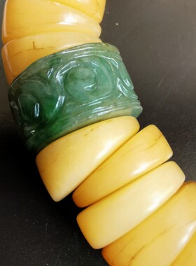 10819藏传牦牛骨手串羊眼玛瑙隔珠翡翠隔珠骨制手链男女民族配饰