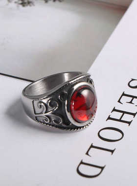 魔幻石榴嘻哈戒指欧美时尚金属复古镶嵌宝石气质男士戒指指环戒饰
