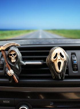 跨境创意镰刀死神香薰夹挂件树脂车载出风口骷髅鬼脸饰品微景摆设