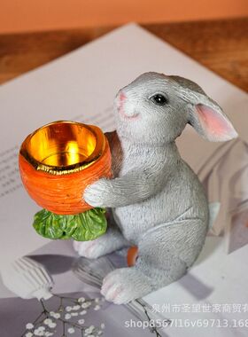 跨境创意复活节兔子香薰蜡烛欧式风伴手礼家居摆件拍照烛台树脂摆