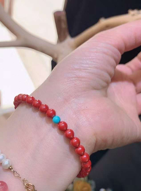 高货超显白高含红朱砂水飞砂单圈细手串链本命年6mm搭配叠戴