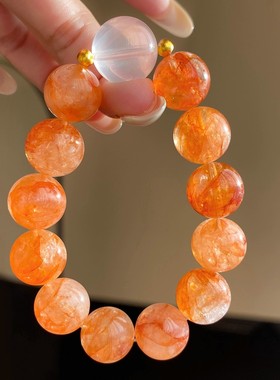 韦雪同款红胶花水晶手串天然芬达胶花串珠手链12mm大颗粒 高品质