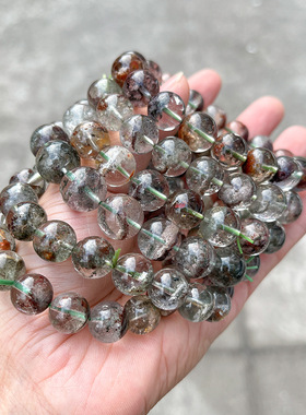 晶东珠宝 3A天然绿幽灵手链半盆粒粒有景彩幽灵男女水晶手串手饰