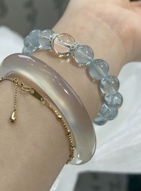 天然白水晶海蓝宝手串小众设计款甜美高级感锆石手链女生直播