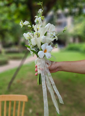 唯美高级新娘手捧花白色仿真海宇求婚把束高级感郁金香结婚领证花