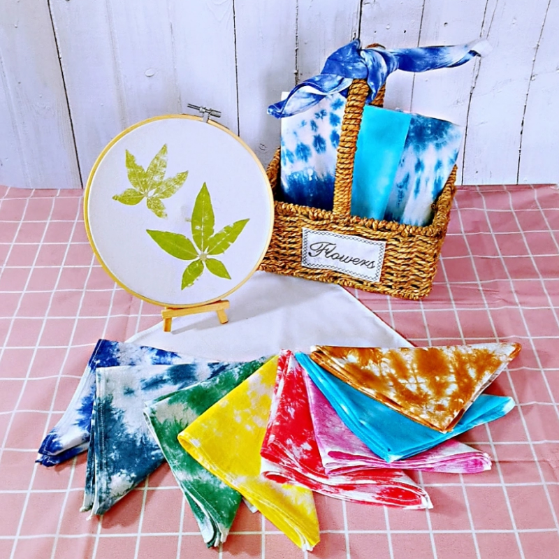 DIY方巾纯全棉布儿童学生扎染拓印蓝染蜡染型染植物染蓝晒布料 - 图2