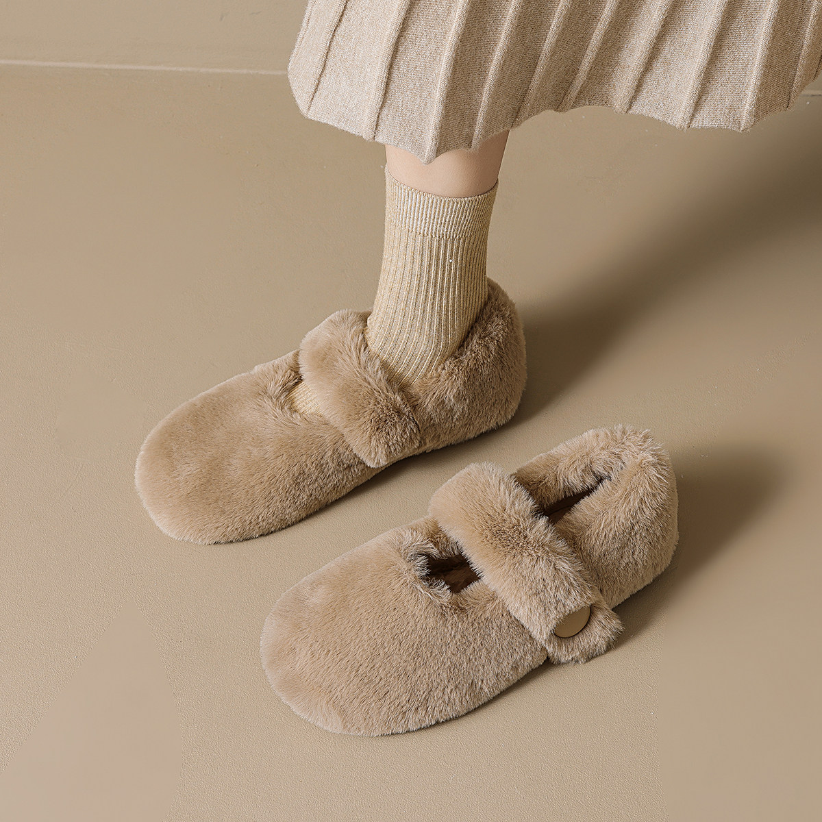 毛绒玛丽珍鞋女一字带保暖毛毛鞋平底玛丽珍加绒棉鞋保暖单鞋女,淘宝优惠券,粉丝福利购,淘宝优惠卷