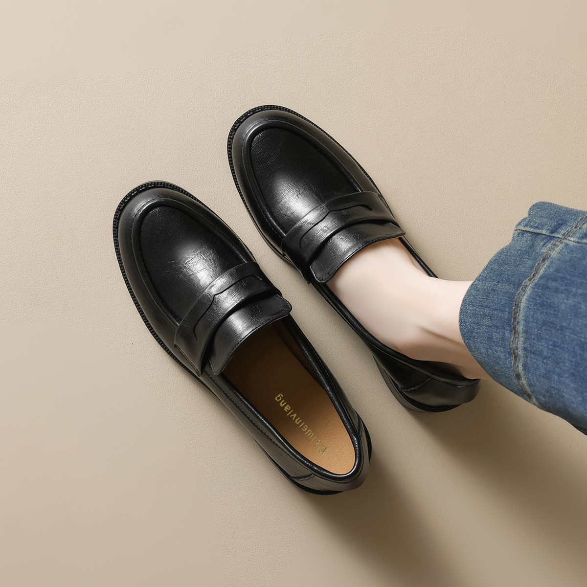 法式圆头粗跟乐福鞋女复古英伦小皮鞋方头软底中跟工作鞋通勤职业,淘宝优惠券,粉丝福利购,淘宝优惠卷