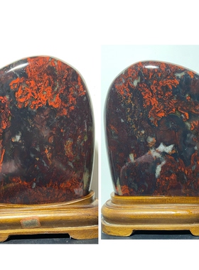 纯天然桂林鸡血石桌面摆件奇石观赏石收藏送礼原石带底座客厅书房