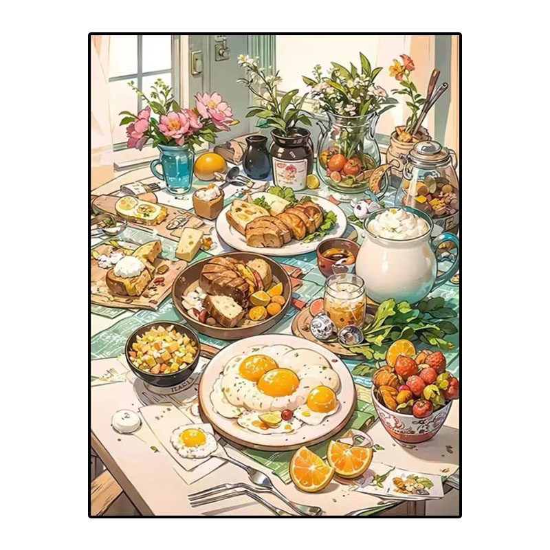 2023新款餐桌美食钻石画客厅卧室5d满钻带框手工diy粘贴钻小幅画,淘宝优惠券,粉丝福利购,淘宝优惠卷