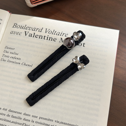 水钻鸭嘴夹前额刘海一字侧边夹发夹子头饰头发卡子女碎发黑色发饰 - 图1