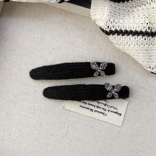 针织毛线黑色秋冬前额刘海一字侧边夹碎发夹子头饰头发卡子女水钻 - 图2