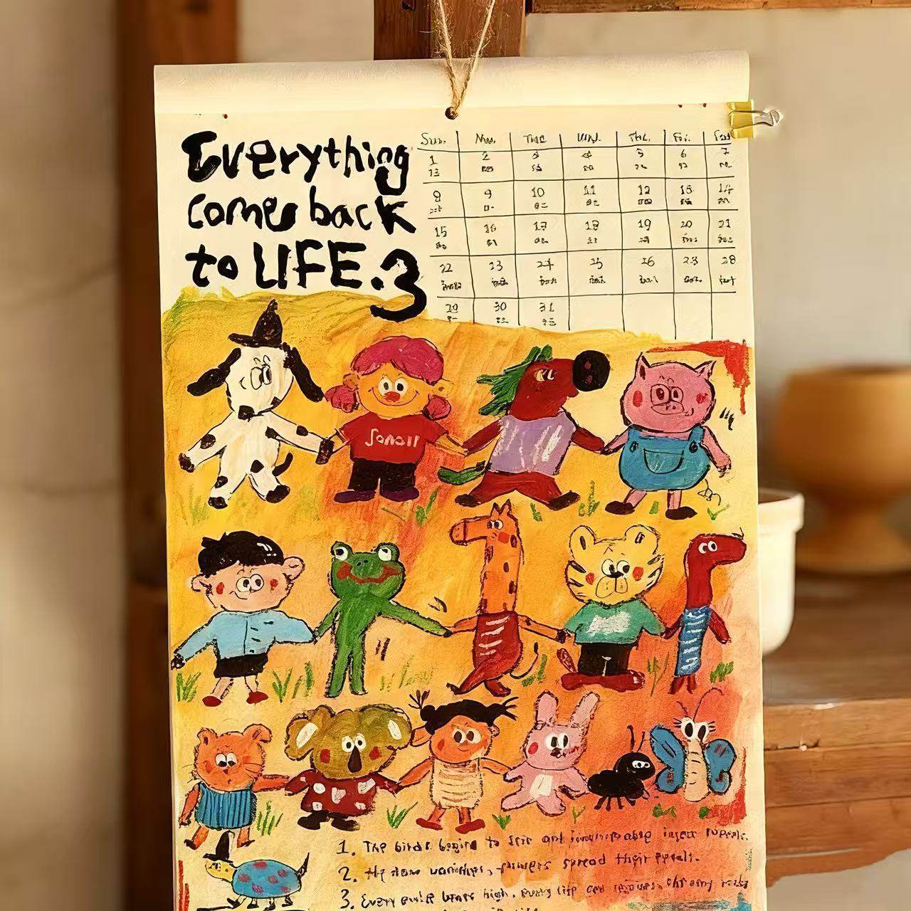 2026新款手绘涂鸦插画挂历手工日历挂画高颜值家用装饰墙挂月历,淘宝优惠券,粉丝福利购,淘宝优惠卷