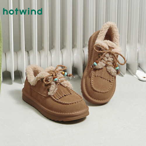 热风加绒毛毛鞋女2025年冬季新款保暖加厚雪地靴杏色百搭纯色棉鞋 - 图1